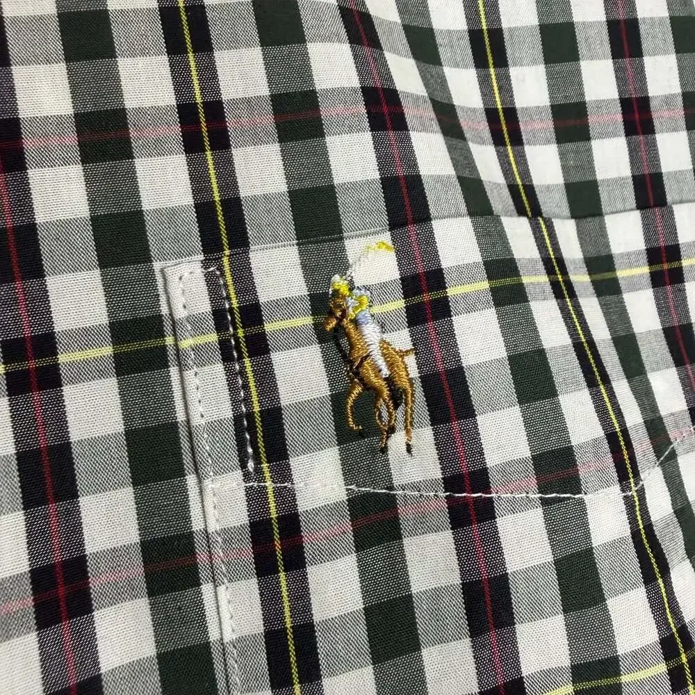Vintage Polo Ralph Lauren Shirt Mens M Button Down Black Gingham Plaid Cotton